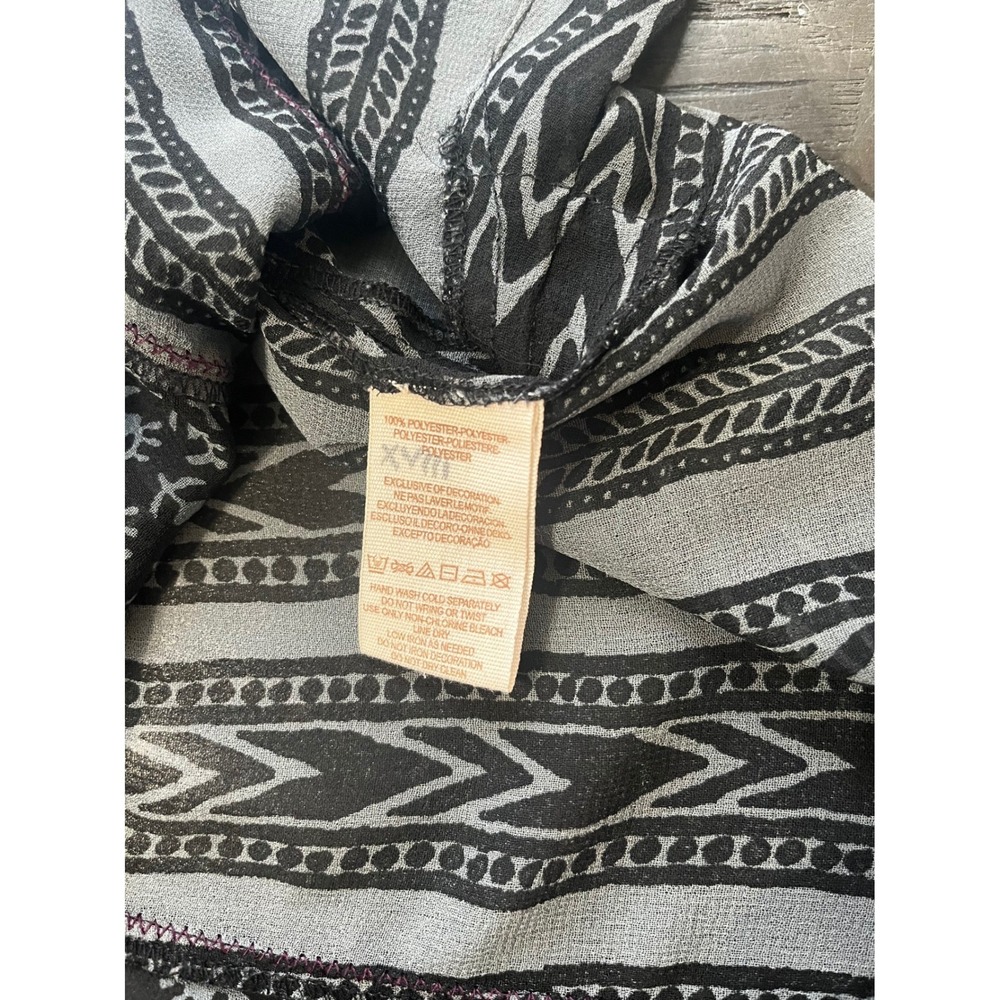 Free People Black Patterned Beaded Tunic Top Long Sleeve Women Medium Sheer Boho - Picture 13 of 14